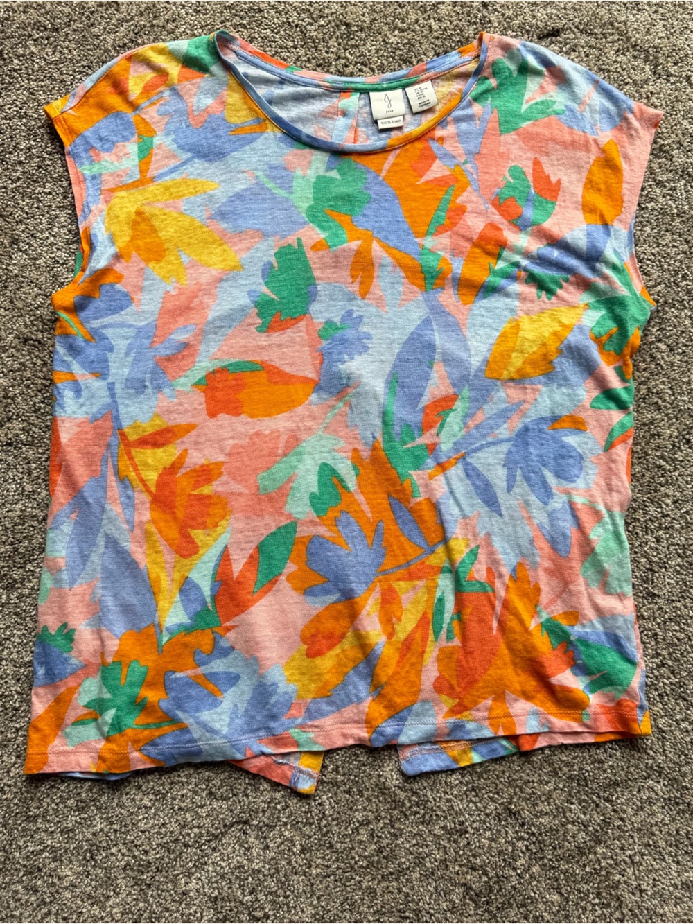 Joie 100% Linen Bright Floral Tee Buttons down back Boxy Beachy Popover Size XL